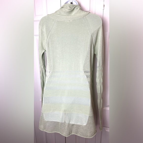Anthro MOTH Linen Blends Sweater Pale Mint Green Long Tunic VNeck Shawl Striped - Picture 6 of 9